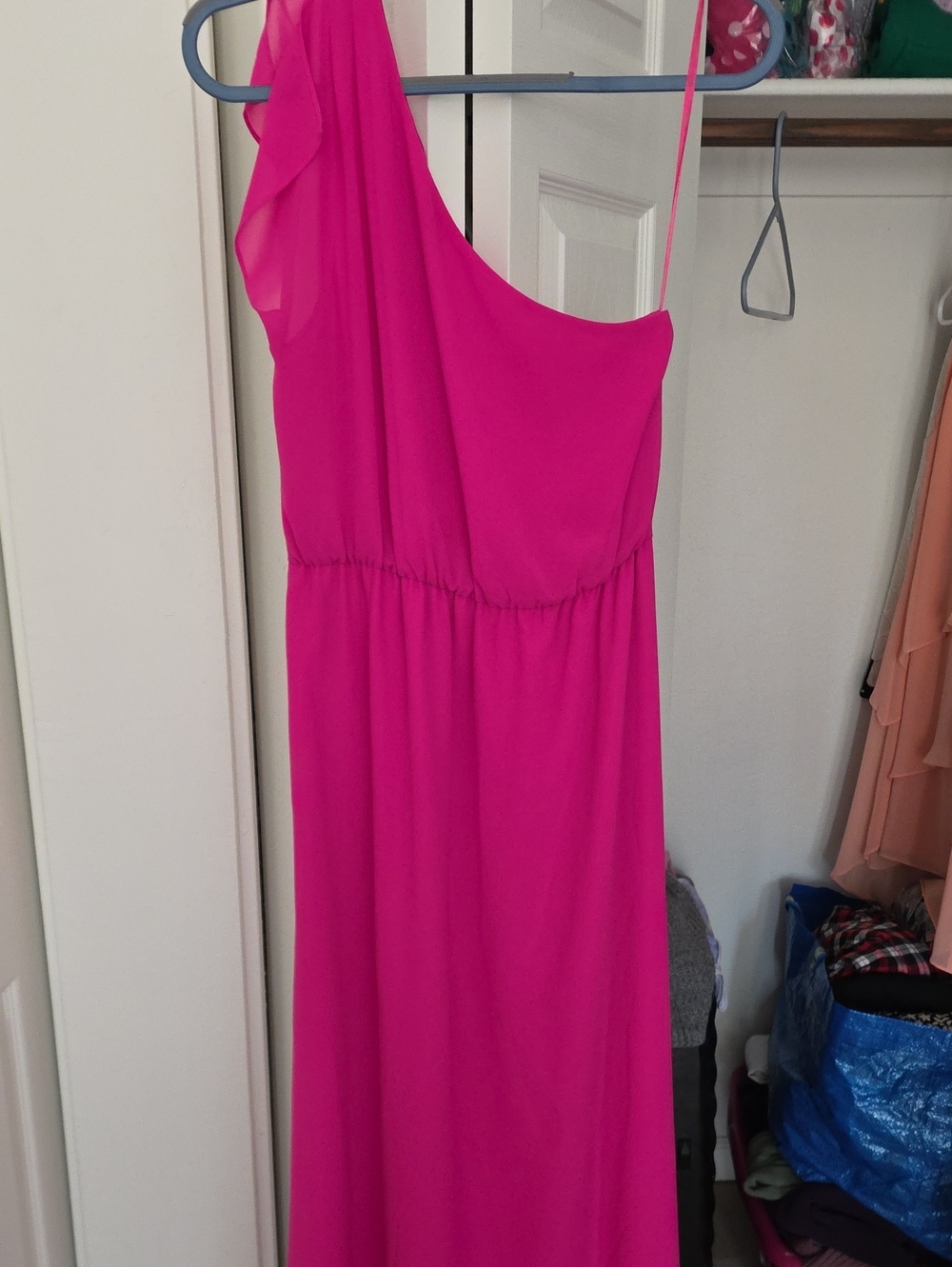 Gianni Bini One-Shoulder Fuchsia Maxi Dress with Ruffle
